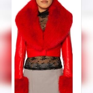 AZALEA WANG GISELE MOTO RED FAUX LEATHER JACKET